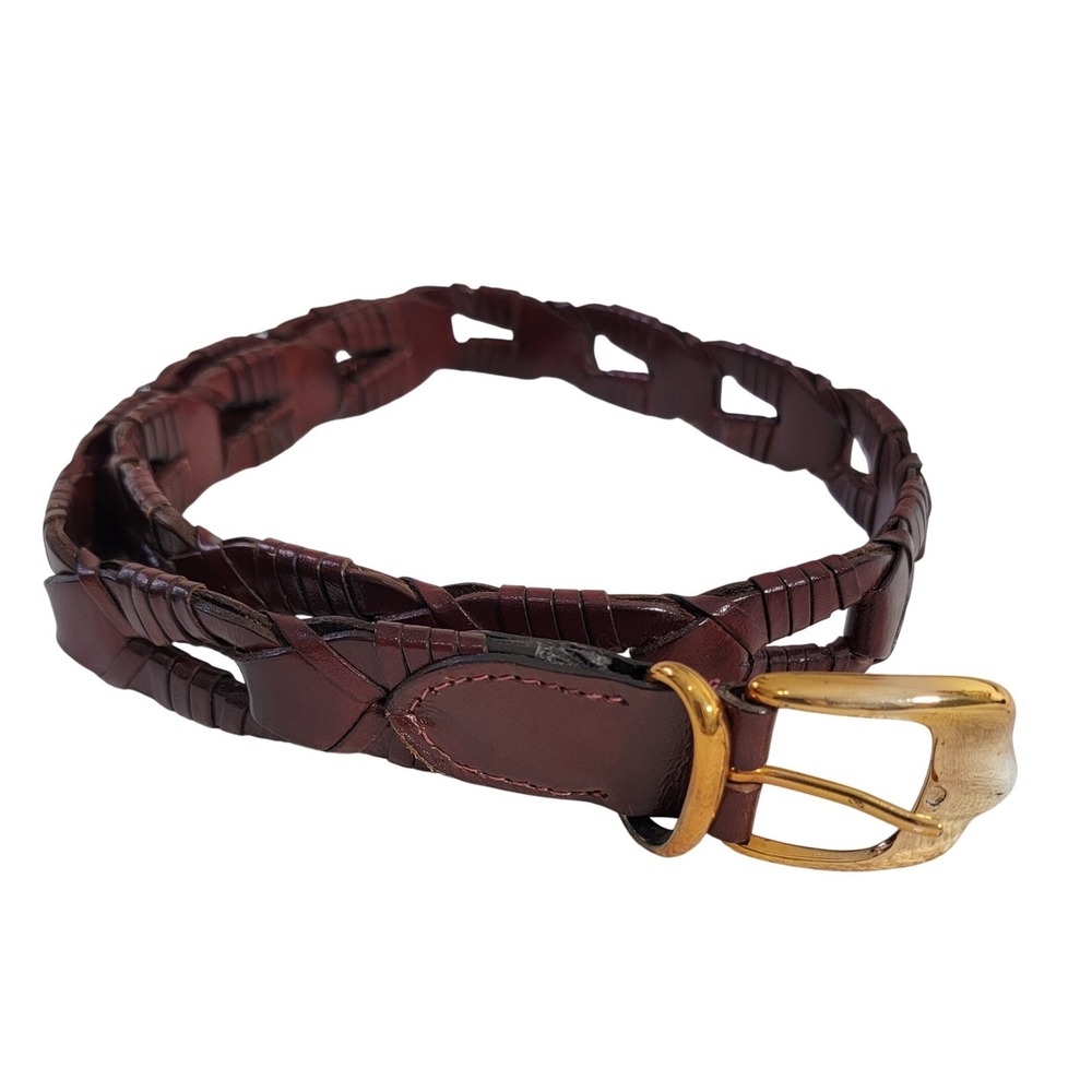 WCM New York Vintage Mahogany Brown Braided Leather Belt Brass Buckle Size M